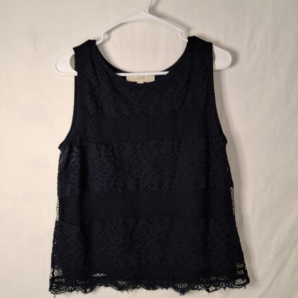 LOFT Dark Blue Lace‎ Tank Top